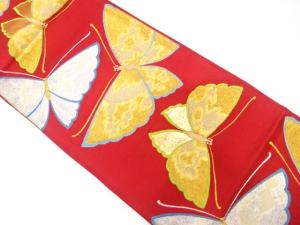 アンティーク　蝶模様織り出し袋帯（材料）